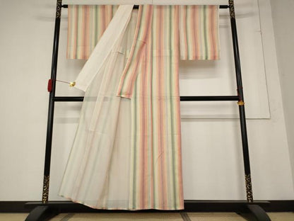 平和屋着物＊夏物 小紋 紗 縞 正絹 逸品 AABB8603st