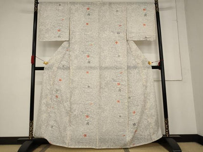 平和屋着物＊夏物 小紋 絽 竜田川 銀彩 正絹 逸品 AABB8607st