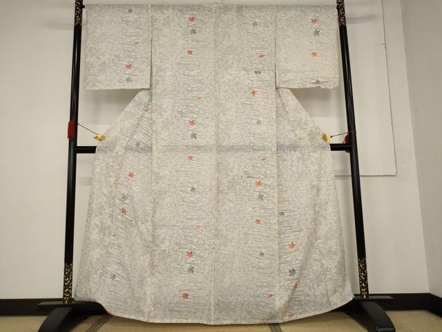 平和屋着物＊夏物 小紋 絽 竜田川 銀彩 正絹 逸品 AABB8607st