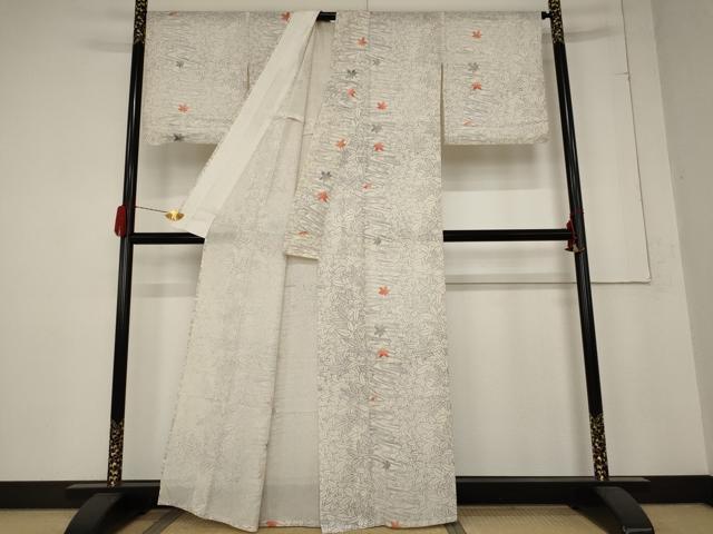 平和屋着物＊夏物 小紋 絽 竜田川 銀彩 正絹 逸品 AABB8607st