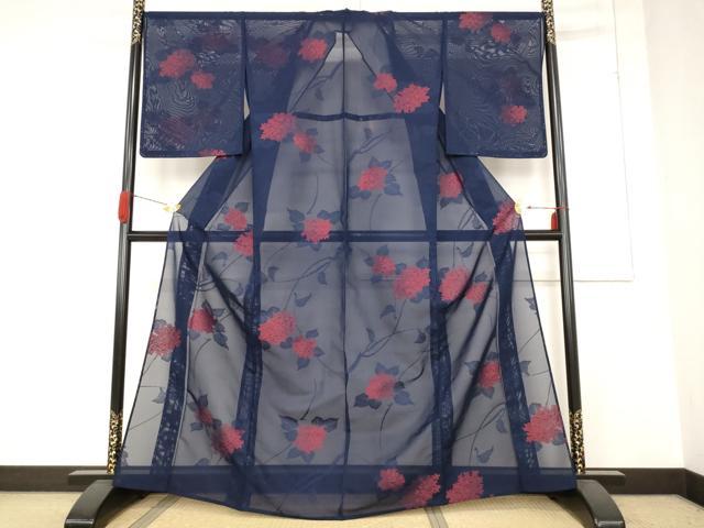 平和屋着物＊夏物 小紋 紗 紫陽花 正絹 逸品 未使用 AABB8610st