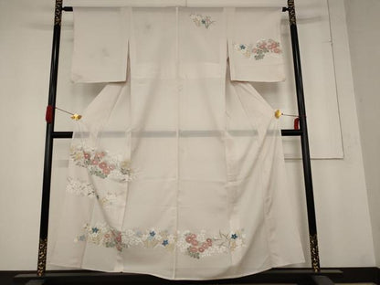 平和屋着物＊夏物 訪問着 縦絽 草花文 鈴乃屋扱い 正絹 逸品 AABB8614st