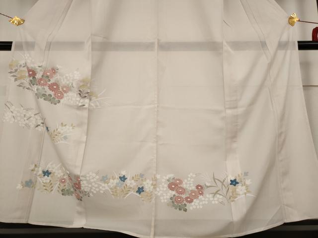 平和屋着物＊夏物 訪問着 縦絽 草花文 鈴乃屋扱い 正絹 逸品 AABB8614st