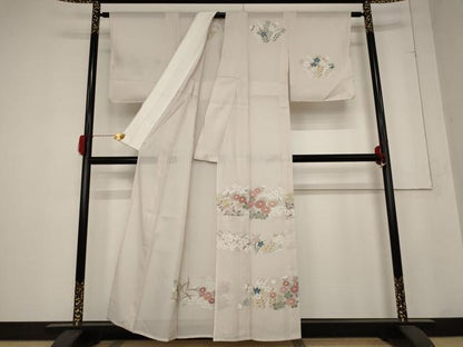 平和屋着物＊夏物 訪問着 縦絽 草花文 鈴乃屋扱い 正絹 逸品 AABB8614st