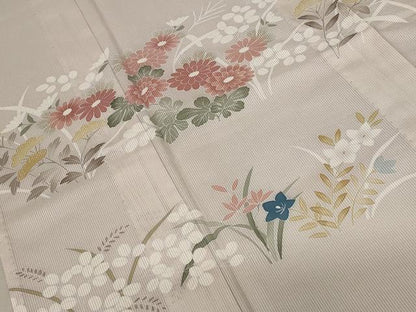 平和屋着物＊夏物 訪問着 縦絽 草花文 鈴乃屋扱い 正絹 逸品 AABB8614st