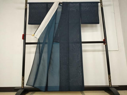 平和屋着物＊夏物 小紋 紗 枝葉文 正絹 逸品 AABB8617st