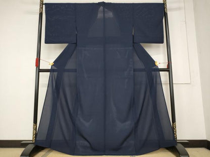 平和屋着物＊夏物 色無地 絽 藍鉄色 正絹 逸品 AABB8618st