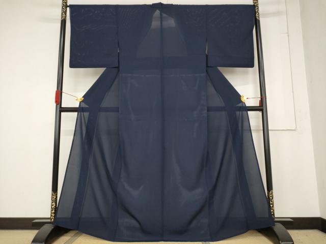 平和屋着物＊夏物 色無地 絽 藍鉄色 正絹 逸品 AABB8618st