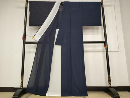 平和屋着物＊夏物 色無地 絽 藍鉄色 正絹 逸品 AABB8618st