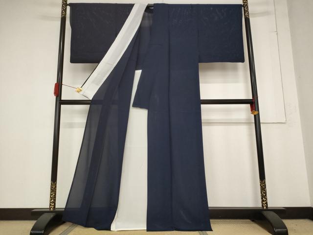 平和屋着物＊夏物 色無地 絽 藍鉄色 正絹 逸品 AABB8618st
