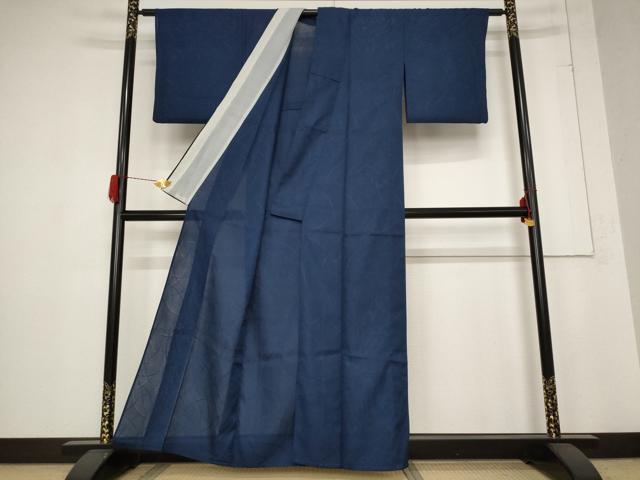 平和屋着物＊夏物 色無地 絽 芝文 留紺色 洗える着物 AABB8626st