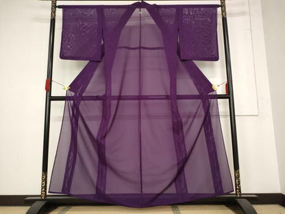 平和屋着物＊夏物 色無地 絽 紫紺色 洗える着物 AABB8627st