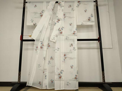 平和屋着物＊夏物 小紋 絽 エ霞花丸文 金彩 洗える着物 AABB8629st