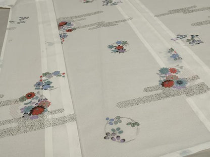 平和屋着物＊夏物 小紋 絽 エ霞花丸文 金彩 洗える着物 AABB8629st
