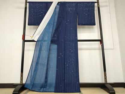 平和屋着物＊夏物　小紋　絽　トンボ　蜻蛉　勝虫　洗える着物　AABB8630st