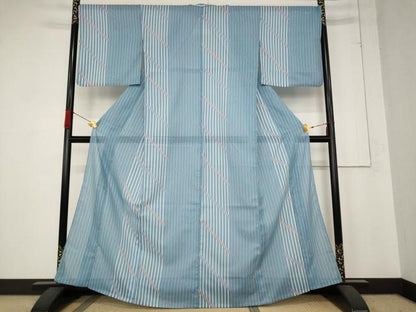 平和屋着物＊夏物 小紋 絽 幾何学文様 洗える着物 AABB8632st