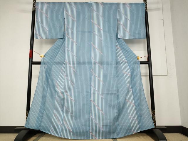 平和屋着物＊夏物 小紋 絽 幾何学文様 洗える着物 AABB8632st