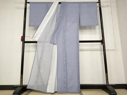 平和屋着物＊夏物　小紋　絽　亀甲花文　洗える着物　AABB8634st