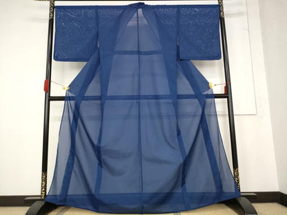 平和屋着物＊夏物　色無地　絽　紺青色　洗える着物　未使用　AABB8635st