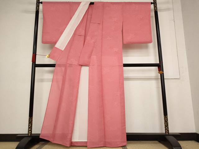 平和屋着物＊夏物 色無地 絽 楓紋紗 真朱色 正絹 逸品 AABB8639st