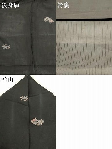 平和屋着物＊夏物 小紋 絽 地紙花文 黒地 正絹 逸品 AABB8651st