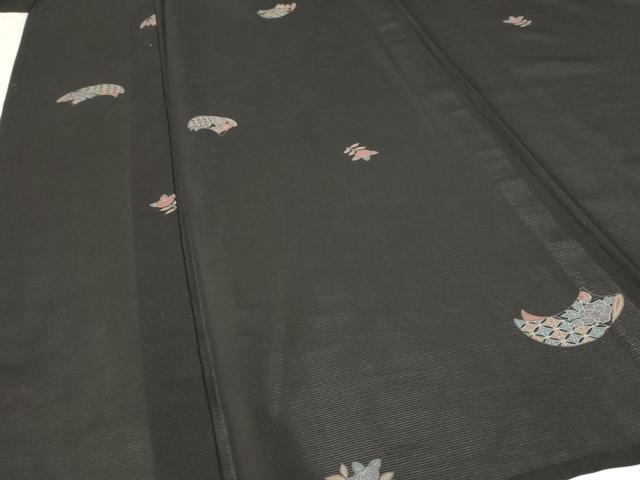 平和屋着物＊夏物 小紋 絽 地紙花文 黒地 正絹 逸品 AABB8651st