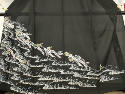 平和屋着物＊夏物 黒留袖 絽 流水枝花文 正絹 逸品 AABB8652st