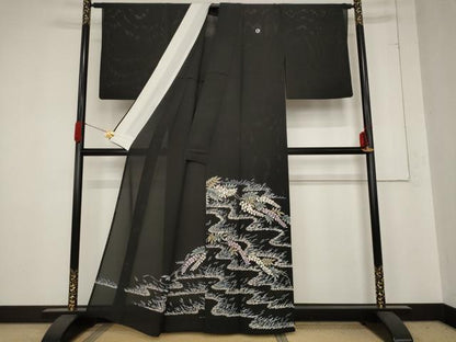 平和屋着物＊夏物 黒留袖 絽 流水枝花文 正絹 逸品 AABB8652st