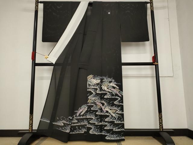 平和屋着物＊夏物 黒留袖 絽 流水枝花文 正絹 逸品 AABB8652st