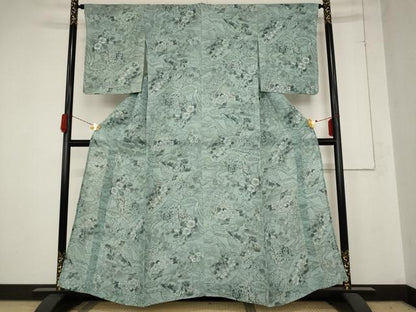 平和屋着物＊夏物 紗紬 地紙草花文 正絹 逸品 AABB8653st