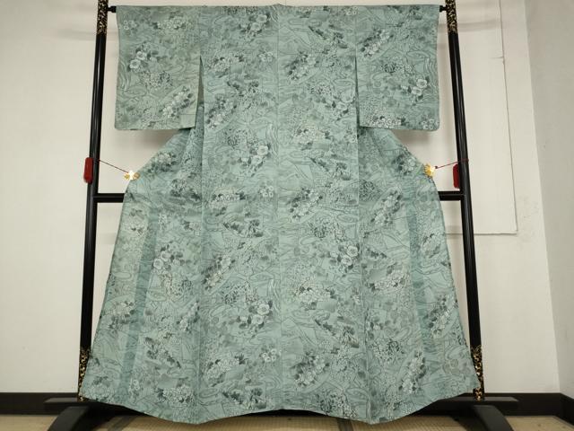 平和屋着物＊夏物 紗紬 地紙草花文 正絹 逸品 AABB8653st