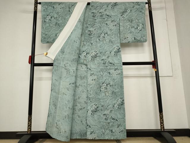 平和屋着物＊夏物 紗紬 地紙草花文 正絹 逸品 AABB8653st
