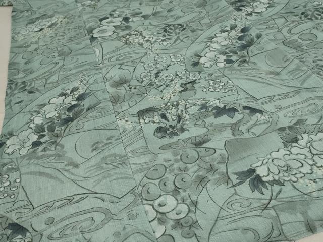 平和屋着物＊夏物 紗紬 地紙草花文 正絹 逸品 AABB8653st
