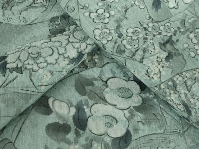 平和屋着物＊夏物 紗紬 地紙草花文 正絹 逸品 AABB8653st