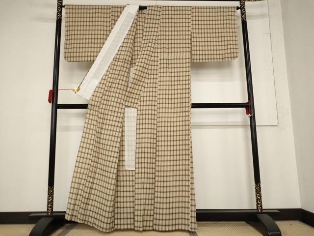 平和屋着物＊夏物 小紋 紗 縮織 格子 AABB8654st