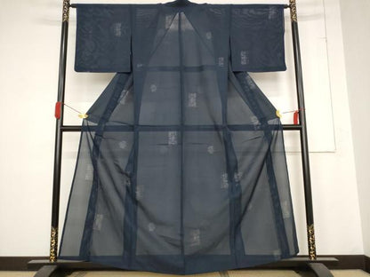 平和屋着物＊夏物 小紋 縦絽 舞花紋紗 正絹 逸品 AABB8657st