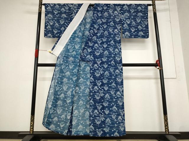 平和屋着物＊夏物 小紋 絽 笹竹飛鳥文 洗える着物 AABB8662st