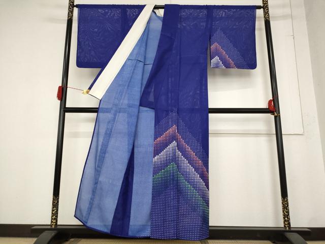 平和屋着物＊夏物 訪問着 絽 幾何学文様 洗える着物 AABB8665st