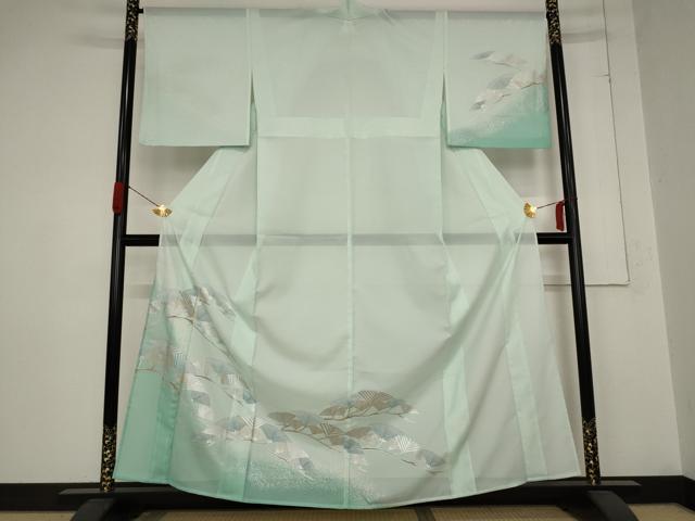 平和屋着物＊夏物 訪問着 絽 松葉 暈し染め 銀彩 洗える着物 AABB8668st
