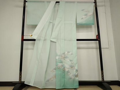 平和屋着物＊夏物 訪問着 絽 松葉 暈し染め 銀彩 洗える着物 AABB8668st
