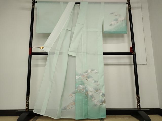 平和屋着物＊夏物 訪問着 絽 松葉 暈し染め 銀彩 洗える着物 AABB8668st