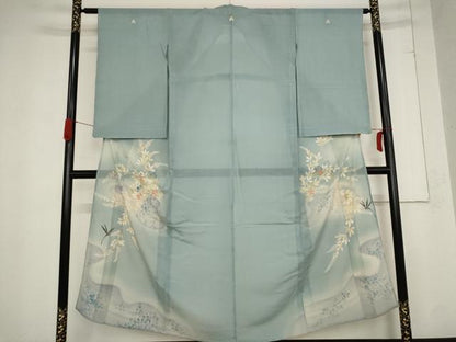 平和屋着物＊夏物 アンティーク 大正ロマン 色留袖 絽 草花文 両褄 暈し染め 銀糸 正絹 逸品 AABB8675st