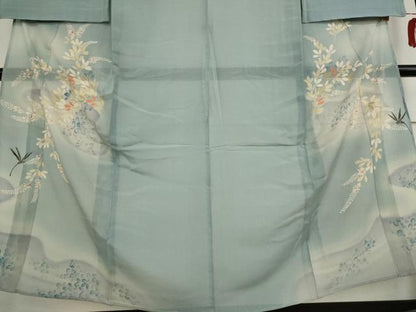 平和屋着物＊夏物 アンティーク 大正ロマン 色留袖 絽 草花文 両褄 暈し染め 銀糸 正絹 逸品 AABB8675st