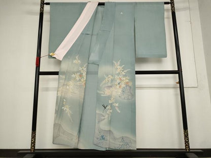 平和屋着物＊夏物 アンティーク 大正ロマン 色留袖 絽 草花文 両褄 暈し染め 銀糸 正絹 逸品 AABB8675st