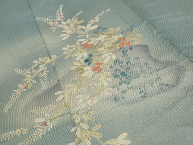 平和屋着物＊夏物 アンティーク 大正ロマン 色留袖 絽 草花文 両褄 暈し染め 銀糸 正絹 逸品 AABB8675st