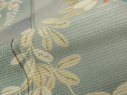 平和屋着物＊夏物 アンティーク 大正ロマン 色留袖 絽 草花文 両褄 暈し染め 銀糸 正絹 逸品 AABB8675st