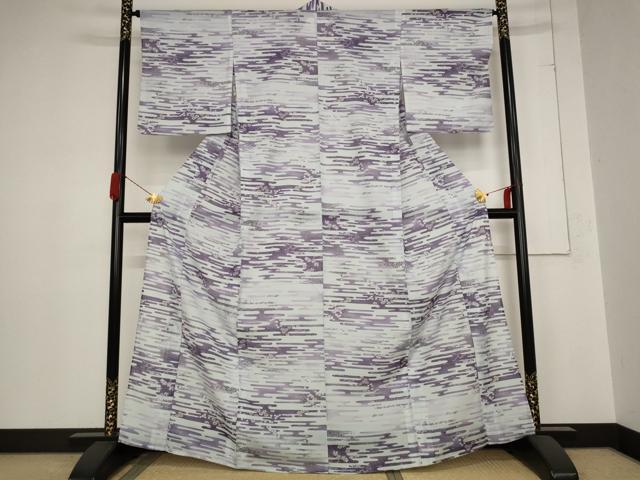 平和屋着物＊夏物 小紋 絽 エ霞草花文 洗える着物 AABB8681st