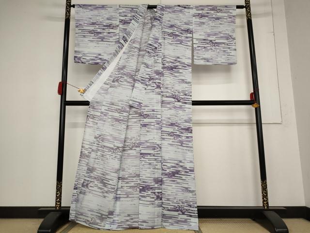 平和屋着物＊夏物 小紋 絽 エ霞草花文 洗える着物 AABB8681st