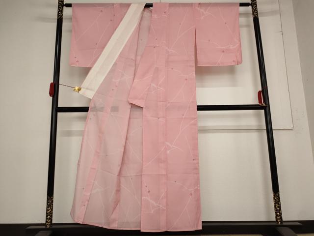 平和屋着物＊夏物 小紋 絽 枝花文 洗える着物 未使用 AABB8686st