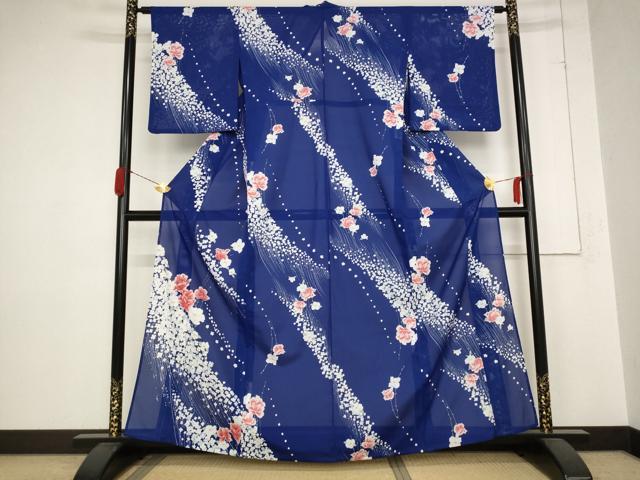 平和屋着物＊夏物 小紋 絽 舞花文 洗える着物 AABB8691st